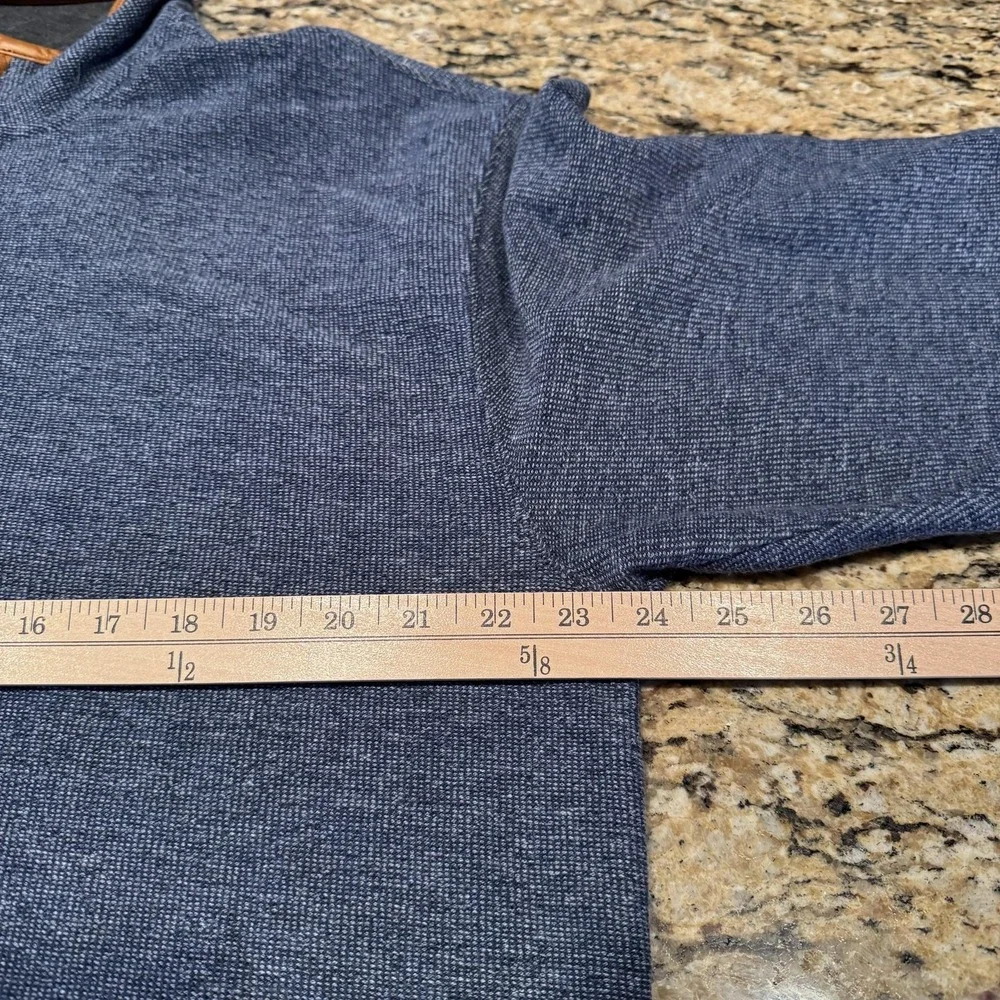 Orvis Sweater Mens Large Blue Quarter‎ Zip Mock Neck Leather Trim Elbow Patches